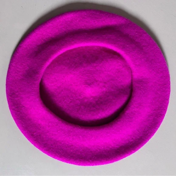 Chic Color Pop Fuchsia French Beret 100% Czech Wool Headwear Basque Hat - Picture 5 of 6